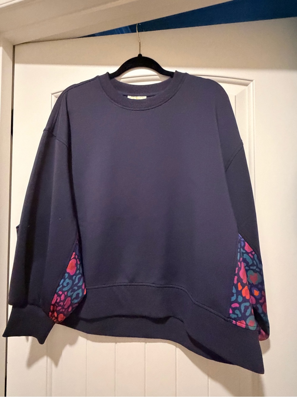 Navy Women's Crewneck Sweatshirt with Colorful Side Panels